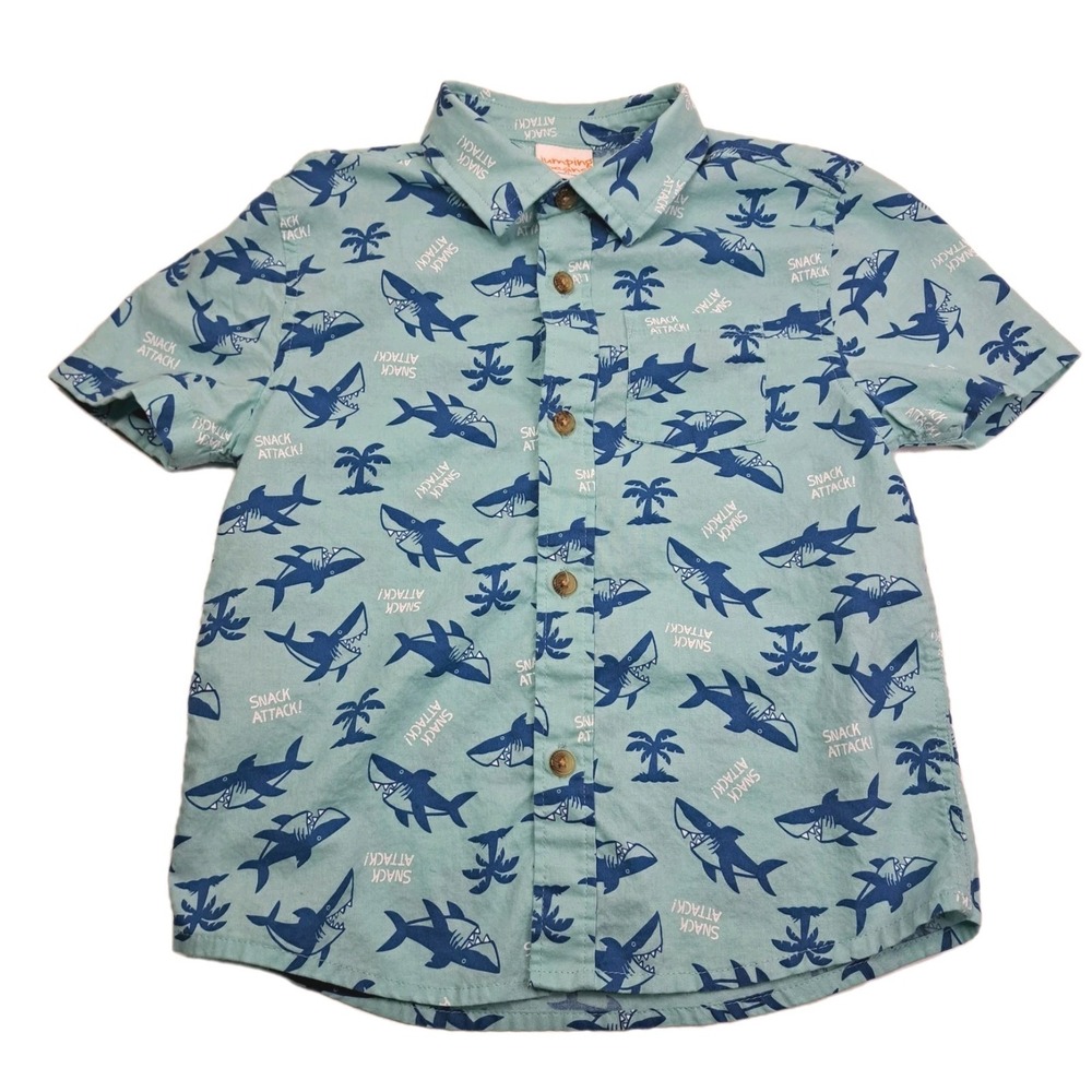 Jumping Beans Boys 4T Shark All Over Print Button Up Shirt‎ 100% Cotton Vacation